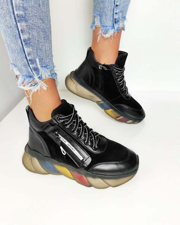 Czarne sneakersy skórzane z zamkiem 086-800-CZARNY