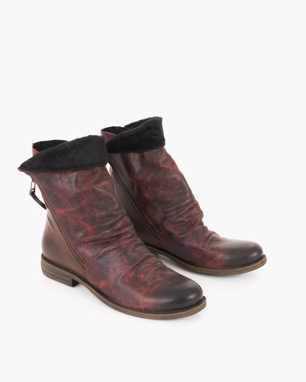 Bordowe botki damskie ze skóry naturalnej 146-18692-BORDO