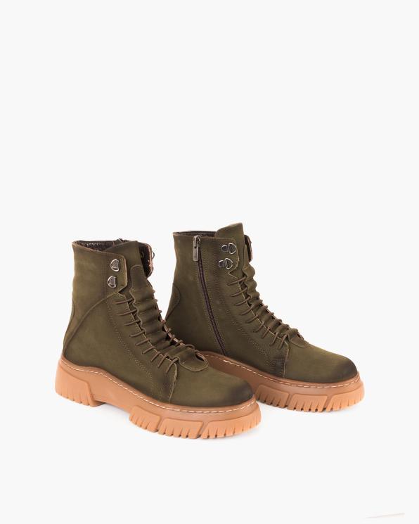 Zielone trzewiki damskie nubukowe ze skóry naturalnej 147-804142-KHAKI