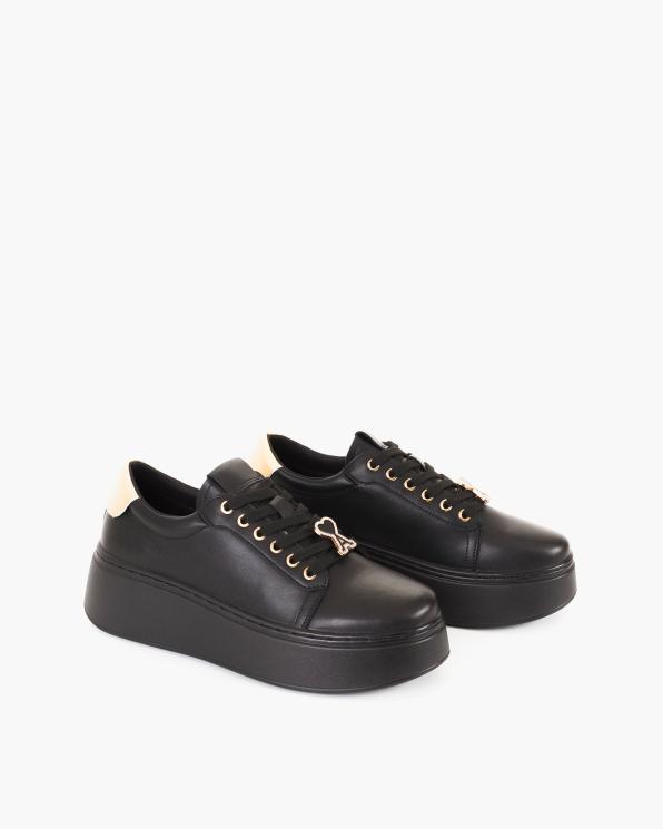 Czarne adidasy damskie skórzane na platformie 105-00766-CZARNY