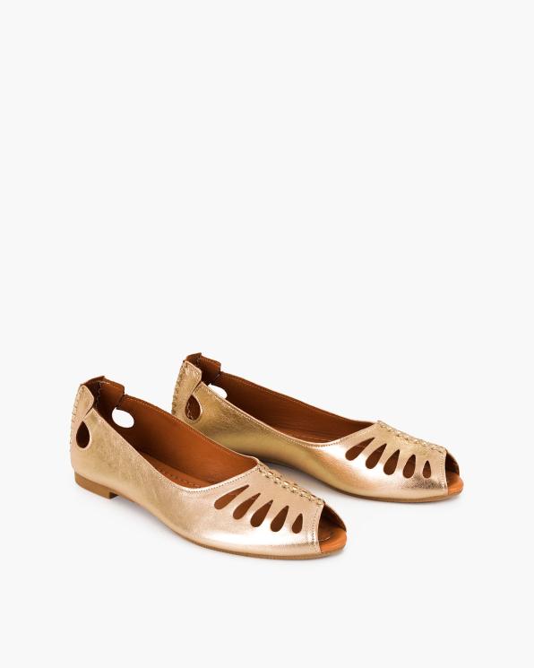 Złote baleriny damskie z naturalnej skóry licowej peep toe 145-700-ZŁOTY