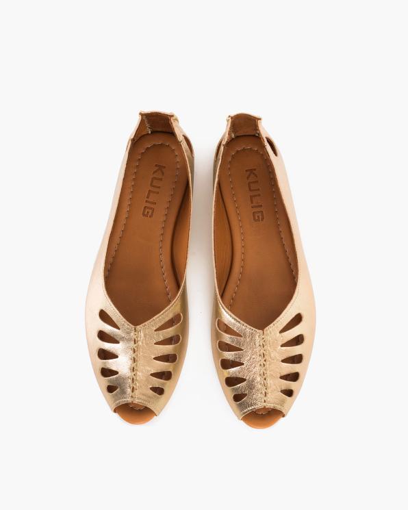 Złote baleriny damskie z naturalnej skóry licowej peep toe 145-700-ZŁOTY