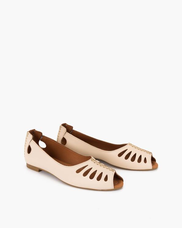 Jasnobeżowe baleriny damskie skórzane na niskim obcasie peep toe 145-700-BONE