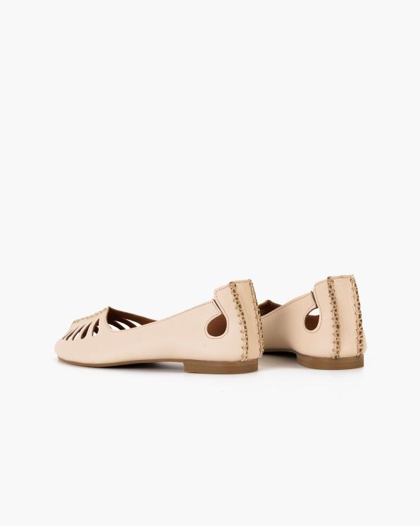 Jasnobeżowe baleriny damskie skórzane na niskim obcasie peep toe 145-700-BONE