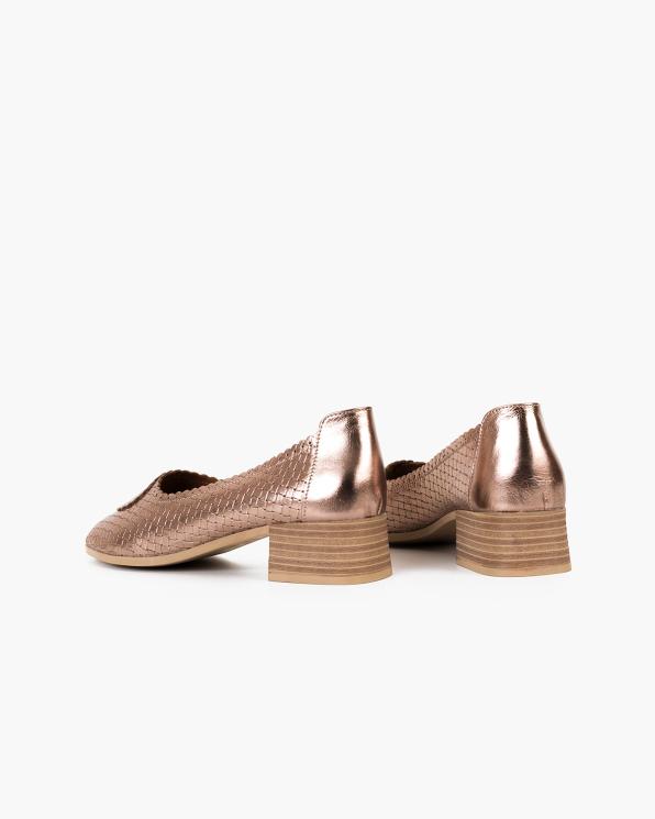 Złote czółenka damskie skórzane na klocku peep toe 145-3167-ZŁOTY