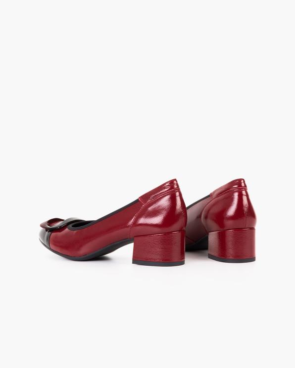 Bordowo-czarne czółenka damskie skórzane na słupku 058-4477-bordo