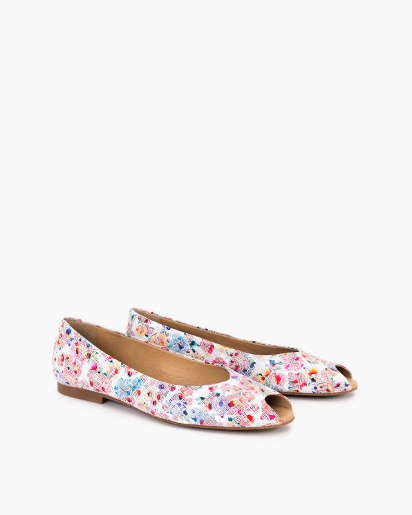 Wielokolorowe baleriny ażurowe ze skóry naturalnej peep toe 148-904769-KWIAT
