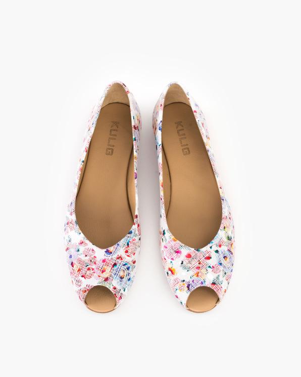 Wielokolorowe baleriny ażurowe ze skóry naturalnej peep toe 148-904769-KWIAT
