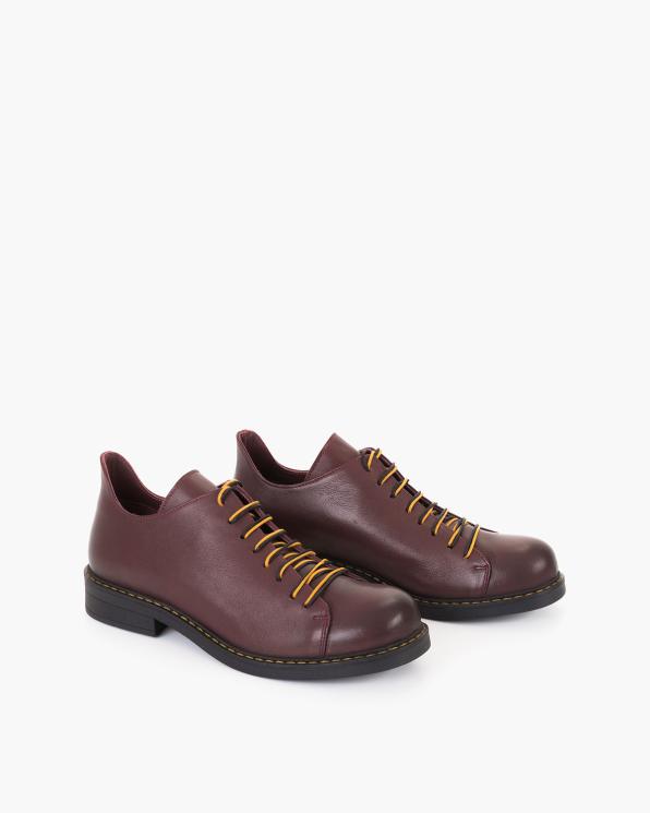 Bordowe półbuty sznurowane ze skóry naturalnej 135-037-BORDO