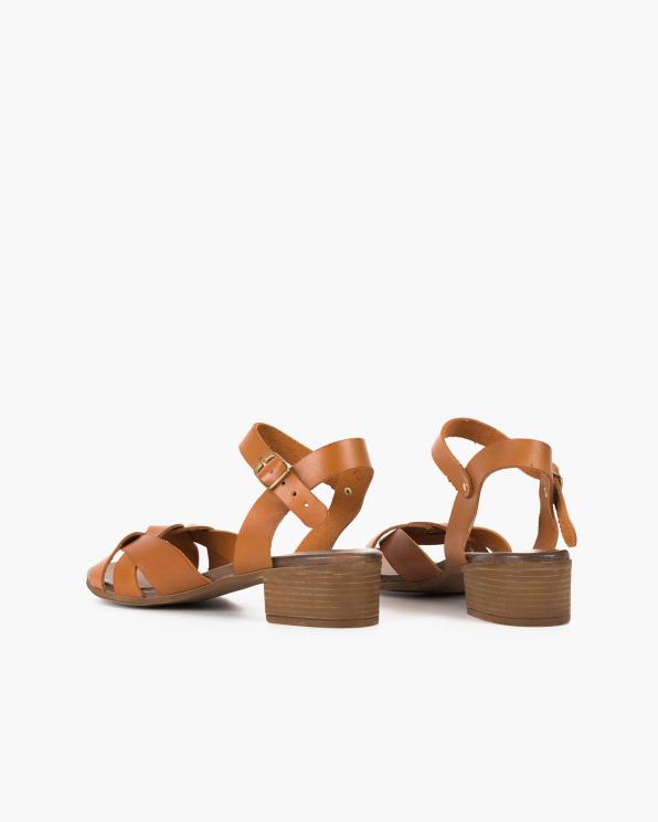Brązowe sandały damskie ze skóry licowej na klocku 085-27304-BRĄZ