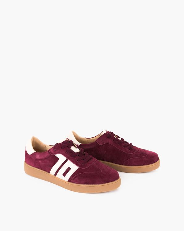Bordowe trampki damskie z naturalnej skóry zamszowej 105-75597-BORDO