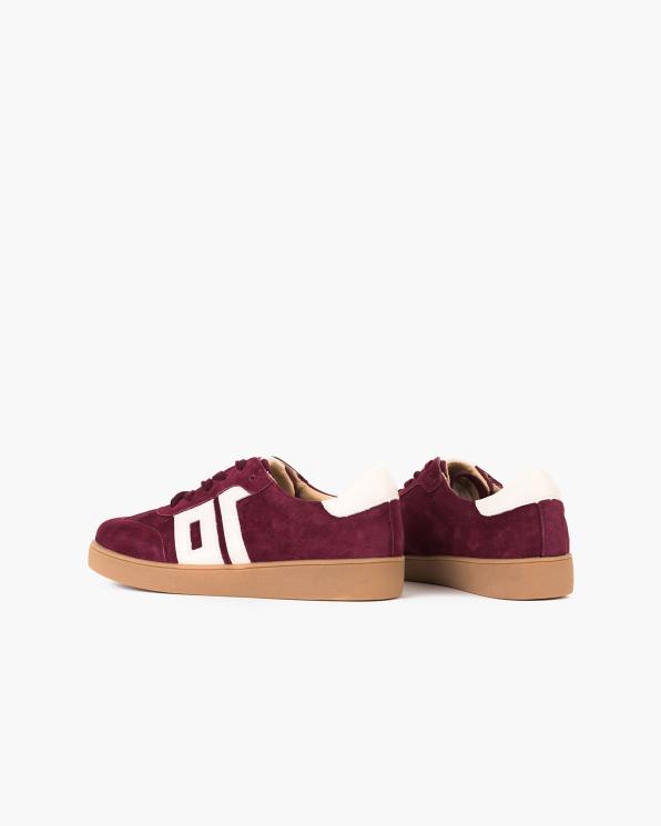 Bordowe trampki damskie z naturalnej skóry zamszowej 105-75597-BORDO
