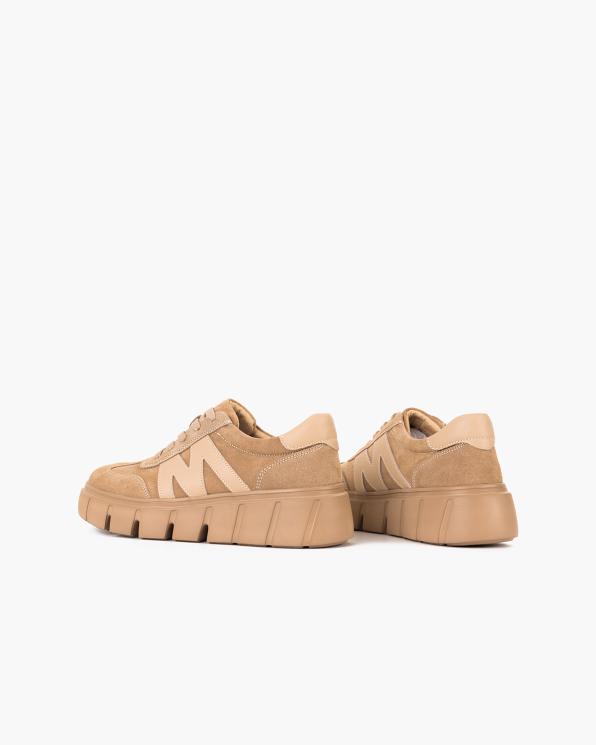 Beżowe adidasy damskie sznurowane ze skóry zamszowej 105-16597-BEŻ