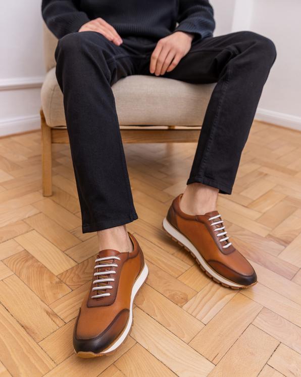 Rude sneakersy męskie sznurowane ze skóry licowej 151-3401-17-BRĄZ
