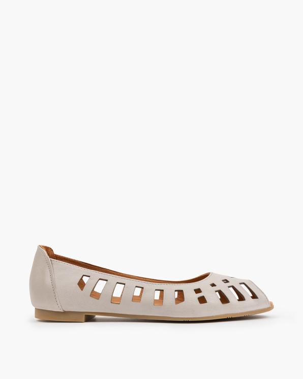 Szare baleriny damskie skórzane na niskim obcasie peep toe 145-8541-SZARY