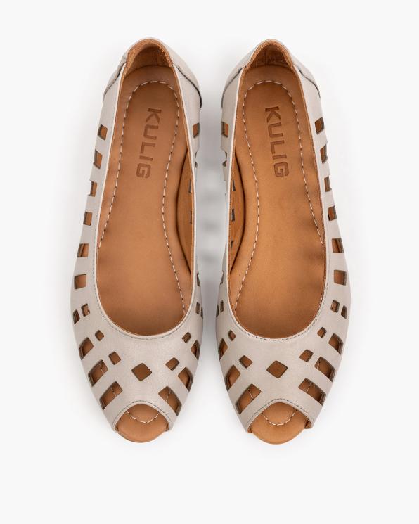 Szare baleriny damskie skórzane na niskim obcasie peep toe 145-8541-SZARY