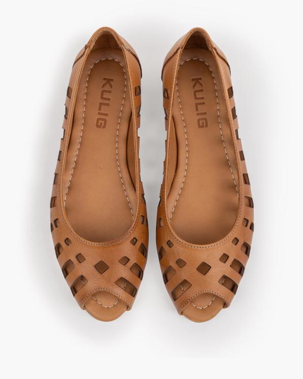Rude baleriny damskie ażurowe ze skóry licowej peep toe 145-8541-RUDY