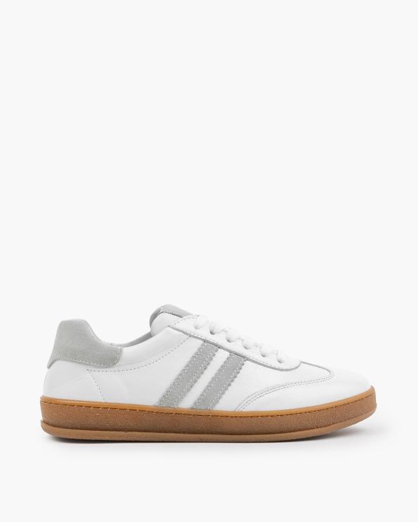 Białe adidasy damskie skórzane z szarymi wstawkami 165-00552-BIA-S