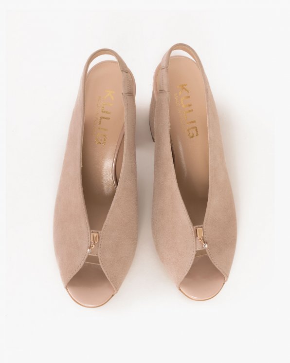 Beżowe sandały na słupku peep toe 024 -7908-041