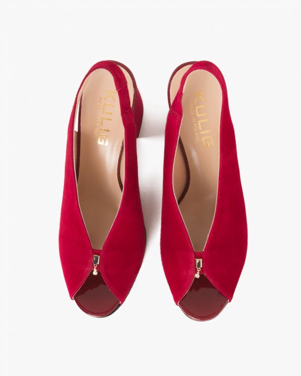Czerwone sandały na słupku peep toe 024 -7908-2341