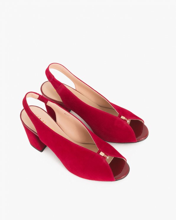 Czerwone sandały na słupku peep toe 024 -7908-2341