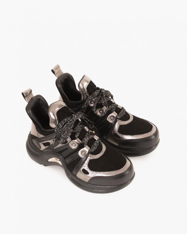 Srebrno-czarne sneakersy skórzane 084 0647 CZARNY
