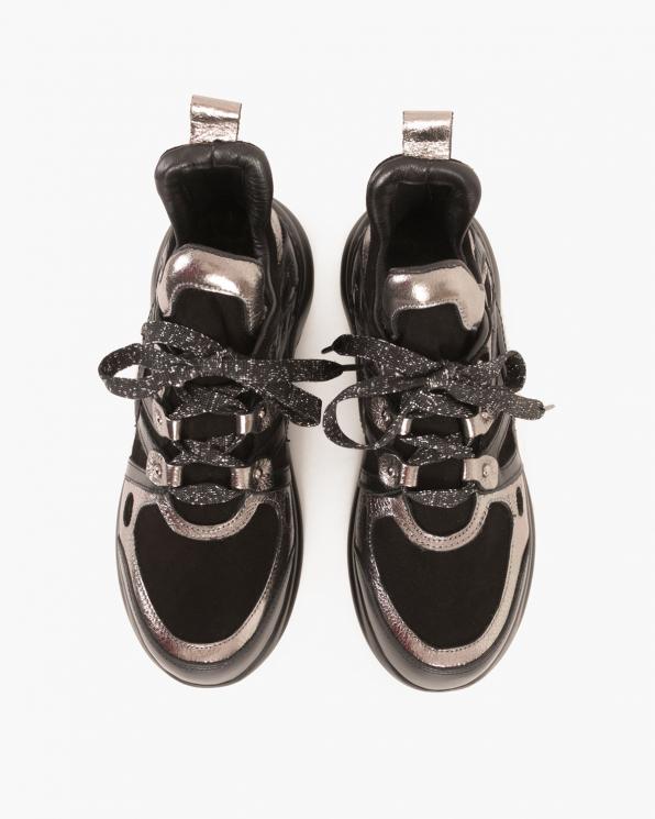 Srebrno-czarne sneakersy skórzane 084 0647 CZARNY