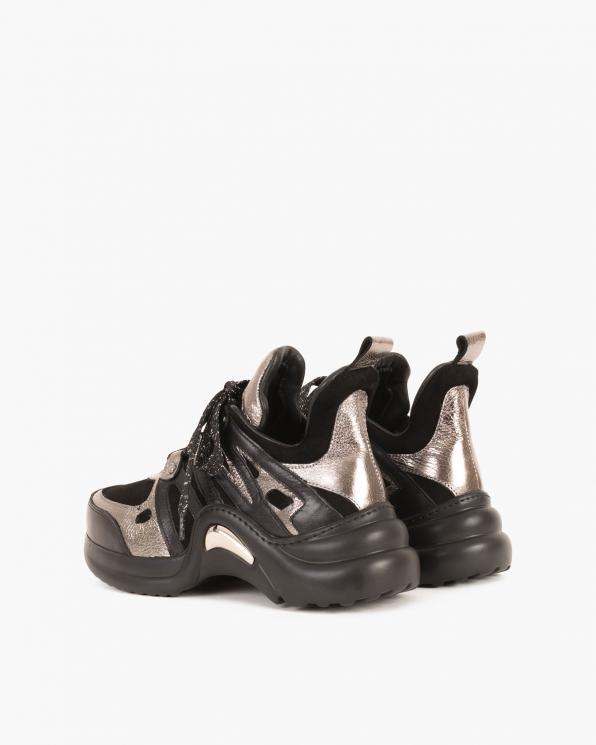 Srebrno-czarne sneakersy skórzane 084 0647 CZARNY