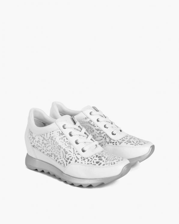 Białe sneakersy skórzane z siatką 098-956-BIAŁY