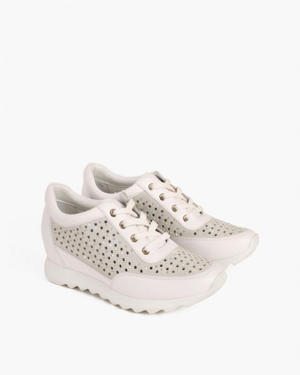 Białe sneakersy skórzane z kryształkami 098-1004-BIAŁY