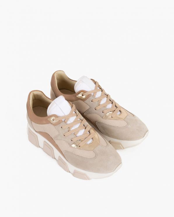 Beżowe sneakersy nubukowe z siatką 098-5078-BEZ