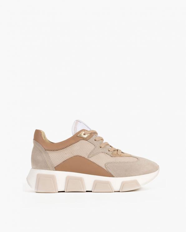 Beżowe sneakersy nubukowe z siatką 098-5078-BEZ