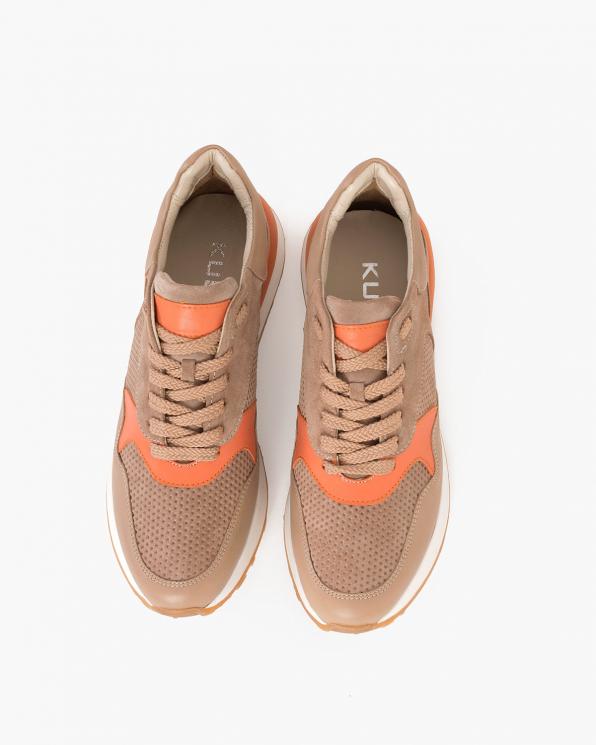 Beżowo-pomarańczowe sneakersy nubukowe z siatką 098-408-