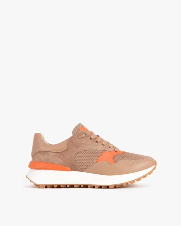 Beżowo-pomarańczowe sneakersy nubukowe z siatką 098-408-