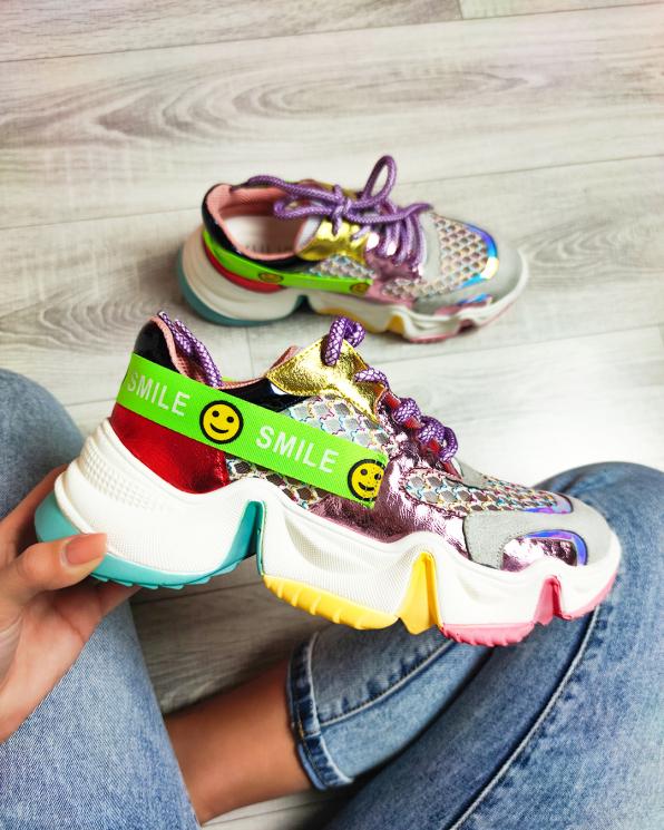 Wielokolorowe sneakersy z siatką 083-153-FIOLET