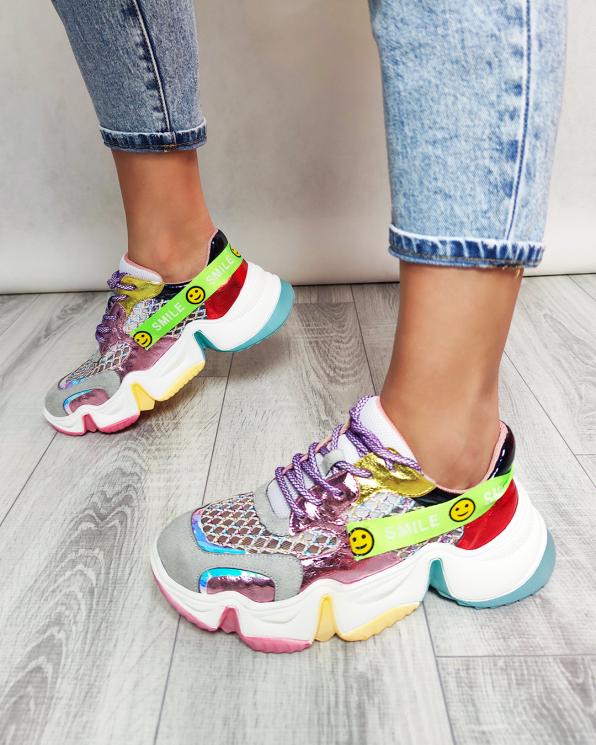 Wielokolorowe sneakersy z siatką 083-153-FIOLET