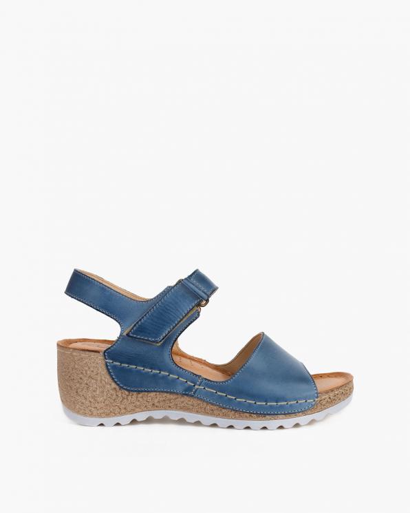 Niebieskie sandały damskie skórzane na koturnie 110-474-JEANS