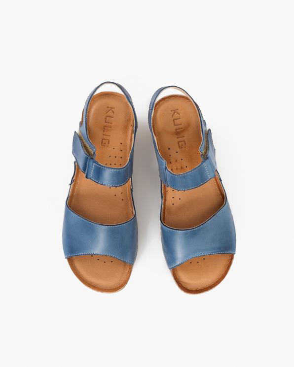 Niebieskie sandały damskie skórzane na koturnie 110-474-JEANS