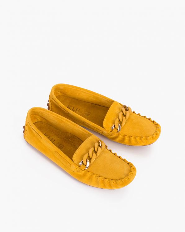 Żółte mokasyny damskie welurowe z łańcuchem 114-626-YELLOW