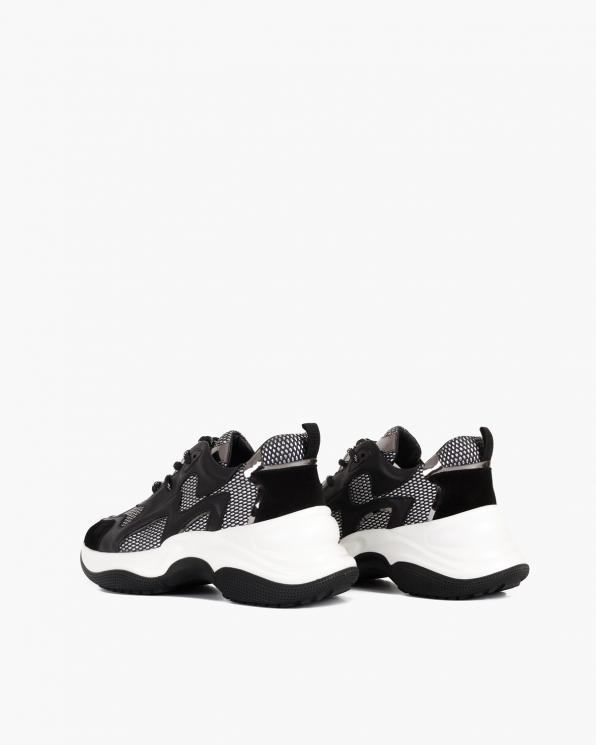 Czarno-srebrne sneakersy skórzane 116-106-003-CZAR
