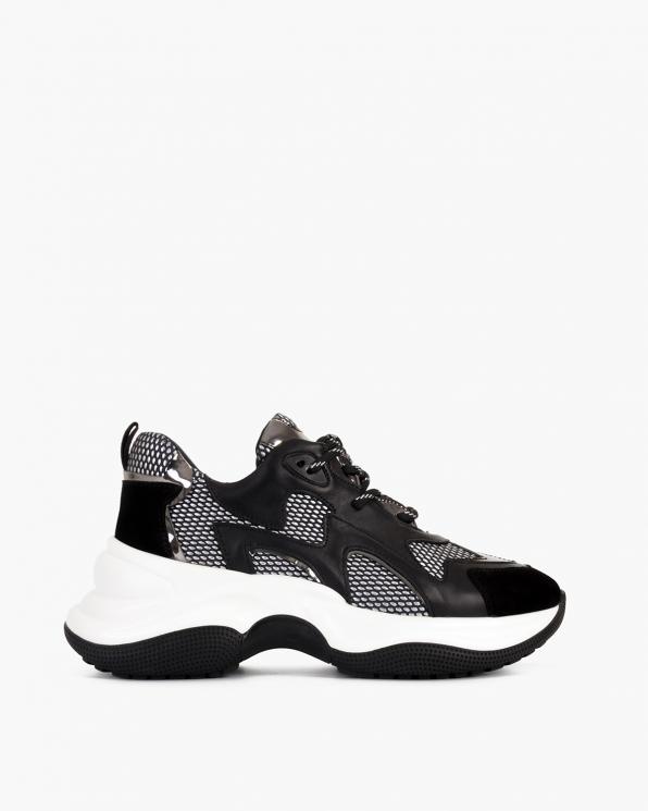 Czarno-srebrne sneakersy skórzane 116-106-003-CZAR