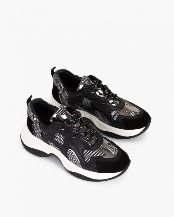 Czarno-srebrne sneakersy skórzane 116-106-003-CZAR