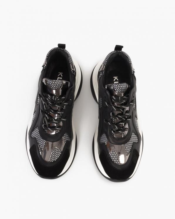 Czarno-srebrne sneakersy skórzane 116-106-003-CZAR