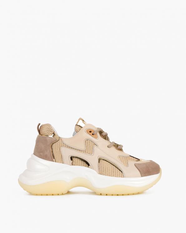 Beżowo-złote sneakersy skórzane 116-106-003-BEŻ