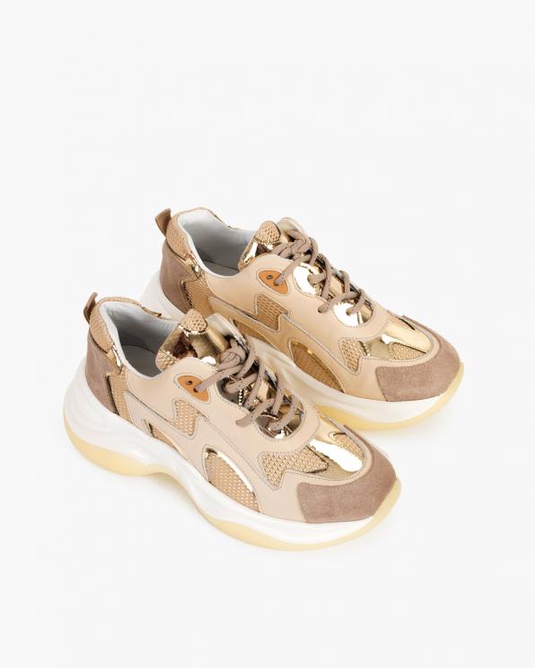 Beżowo-złote sneakersy skórzane 116-106-003-BEŻ