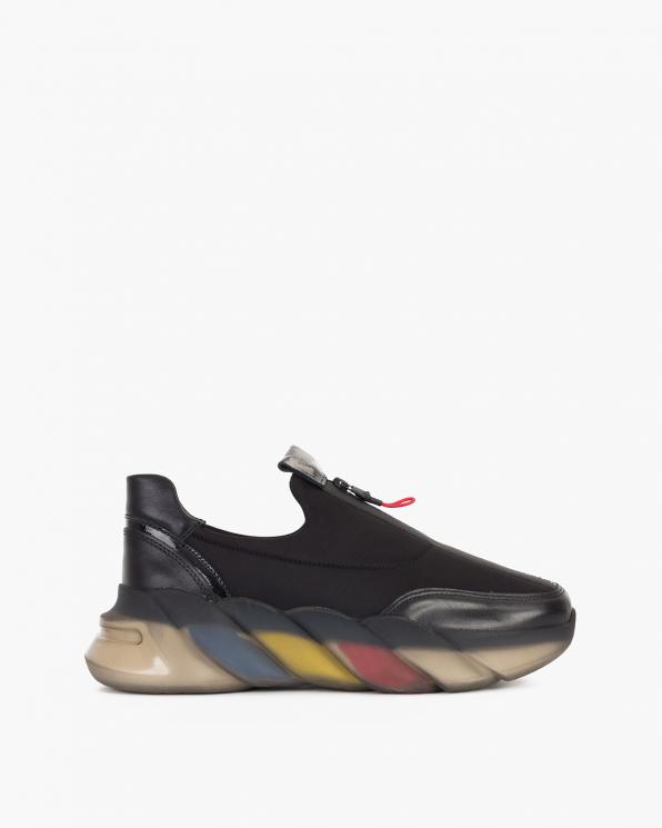 Czarne sneakersy materiałowe z lampasem 086-306-CZARNY