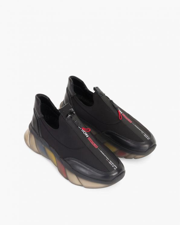 Czarne sneakersy materiałowe z lampasem 086-306-CZARNY