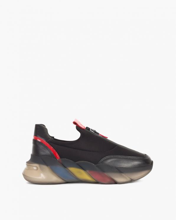 Czarno-czerwone sneakersy materiałowe z lampasem 086-306-CZAR-CZE