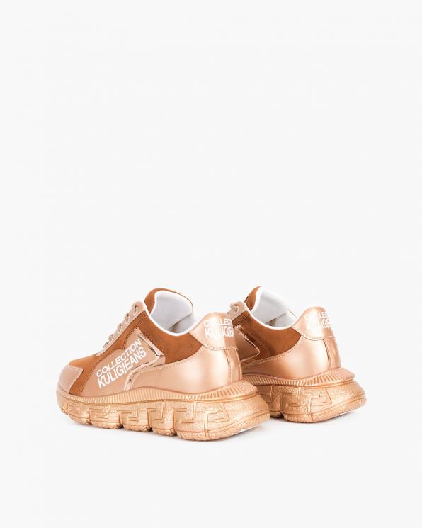 Beżowo-brązowe sneakersy skórzane z napisami 083-P-8-BEŻ