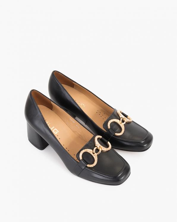 Czarne czółenka skórzane na klocku 119-0188-CZARNY